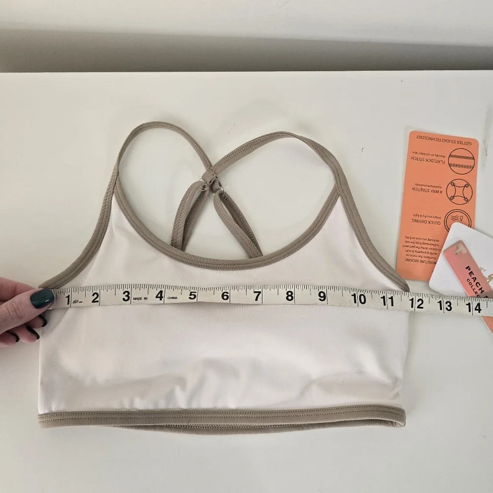 NWT X by Gottex Racerback Sports Bra Beige Peach Skin Collection Pickleball